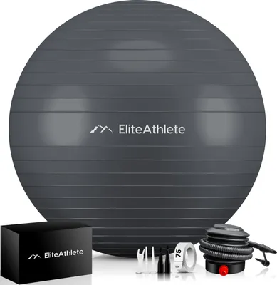Produktbild von EliteAthlete® Gymnastikball Sitzball Büro ergonomisch mit Anti Burst System - Fitness Yoga Pilates Schwangerschaft - Schwangerschaftsball Fitnessball Yogaball - Yoga Ball inkl. Luftpumpe, Farbe:Ultimate Grey, Größe:75 cm