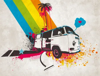 Produktbild von Fototapete Vlies 38302-1 The Wall Bulli Graffiti 7-tlg. 371 x 280 cm