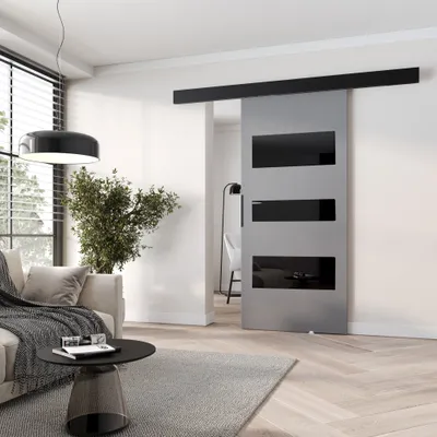 Obrázek produktu pro Posuvné dveře na stěnu BARRET 13 - 106 cm, šedé / černé