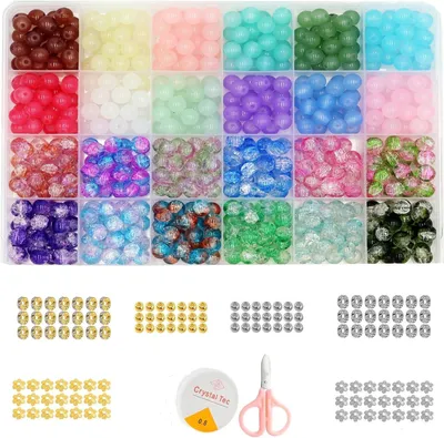 Zdjęcie produktu dla Szklane koraliki do bransoletek, zestaw koralików kryształowych 750 sztuk, 8 mm, 24 kolory, do DIY rzemiosła