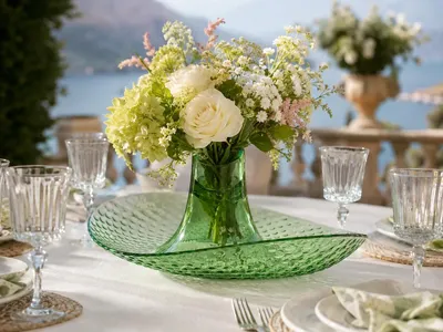 Image de Granata Perica : Centre de table vert citron – Bol à fruits multifonctionnel en polycarbonate transparent, également utilisable comme objet de décoration, porte-serviettes et bougeoir