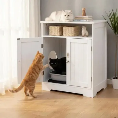 Produktbild von Katzenklo-Abdeckung aus Holz für versteckten Haustierwaschbereich