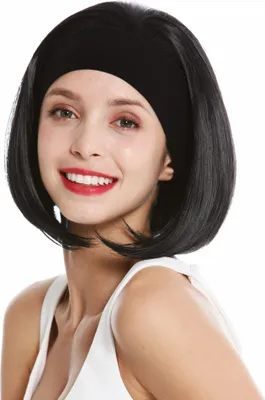 Produktbild von WIG ME UP Perücke Kurz Stirnband Retro Schwarz GFW948-H-1