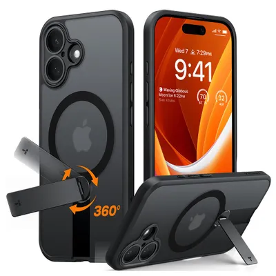 Obrázok produktu pre Torras – Pstand Spin MagSafe magnetický stojanový kryt na iPhone 16 Plus – čierny