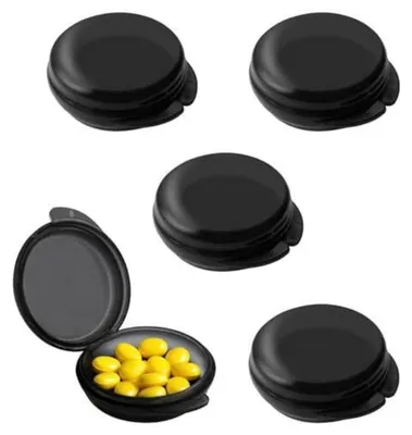 Productafbeelding van Tablettenbox voor onderweg, 4 stuks, mini pillendoos, medicijnen, vitamines, levertraan, draagbaar, rond, zwart