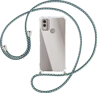 Produktbild von Handykette Backcover-Schutzhülle mit Band (Metall silberfarben) für Nokia C22 4G (6.5'') - grün/blau/weiß