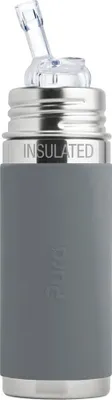 Produktbild von Pura Kiki Isolierflasche mit Strohhalm, Edelstahl mit Silikonhülle Sleeve, 250 ml Grau