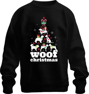 Produktbild von Woof Christmas Hunde Weihnachtsbaum Hundebesitzer - Weihnachten Weihnachtsgeschenk Uni Weihnachtspullover, Schwarz, 3XL