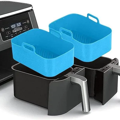 Obrázok produktu pre Silikónová obdĺžniková vložka do fritézy Airfryer, modrá, s dvojitým košíkom, opakovane použiteľná, vhodná pre príslušenstvo k fritéze Airfryer