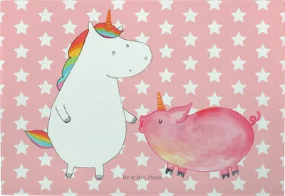 Produktbild von Mr. & Mrs. Panda schneidbrett Einhorn Schwein - Rot Pastell - Geschenk, Unicorn, Schneidebrett Glas, Frühstücksbrett, Freundin, Schweinchen, Servierplatte, Einhörner