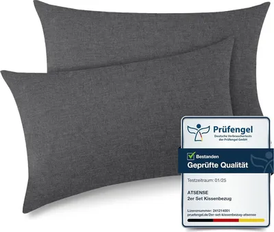 Produktbild von ATsense 2er Set Kissenbezug 40x60 cm Dunkelgrau Reißverschluss 100% Baumwolle
