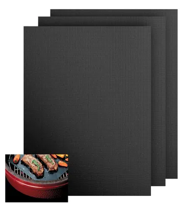 Image de Tapis de cuisson 3 pièces 32 x 50 cm, revêtement universel pour le fond des fours à convection, durable, réutilisable et lavable, adapté aux barbecues à gaz et à charbon (noir)