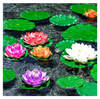 Produktbild von Künstliche Seerosen, 6 Stück naturgetreue Wasserlilien, Teichpflanzen aus langlebigem Kunststoff, Schwimmende Seerosen für Teich, Pool, Aquarium Gartendekoration