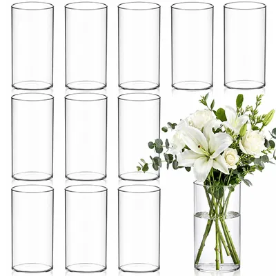 12 Glaszylinder-Vasen, 15 cm, transparent, für Blumen & Kerzen