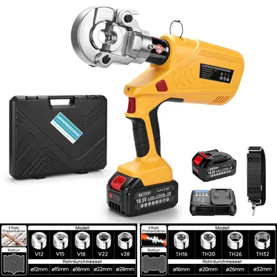 Produktbild von 60kN Elektrohydraulisch Pressmaschine mit 9 Pressbacken, 2×4,0Ah Akku, Bürstenloser Motor, LCD-Display, Rohrpresszange für Kupferrohr V+TH Kontur