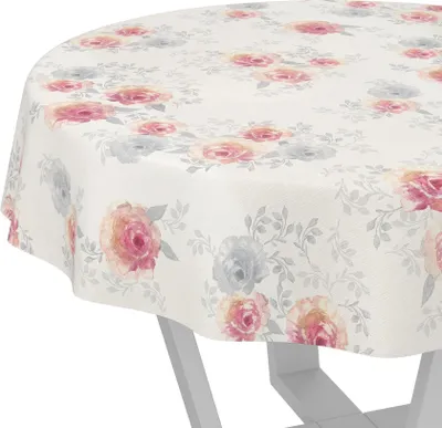 Produktbild von Tischdecke Floral Rosen Beige Rosa Rund 140cm Schnittkante Wachstuch abwaschbar