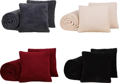 Produktbild von Betz 3 tlg Set ROMANIA 1 Coralldecke 140x190cm und 2 Stück ROMANIA Kuschelkissen mit Füllung 36x36 cm in verschiedenen Farben Farbe - schwarz