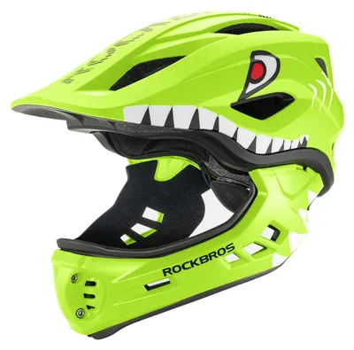 Produktbild von Kinderfahrradhelm mit abnehmbarem Kinnteil, Größe M (54–58 cm) – grüner Hai