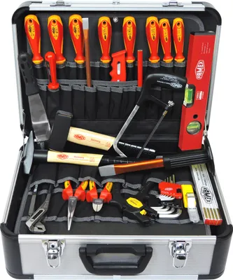 Produktbild von FAMEX 478-10 Profi Alu Werkzeugkoffer mit Werkzeug Set für den Elektriker