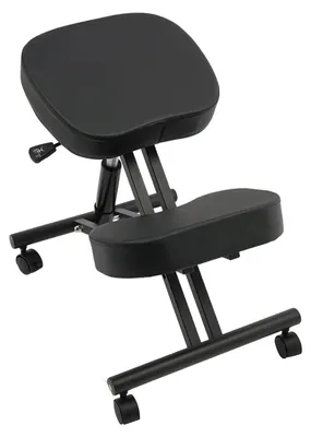 Image de Siège ergonomique pour les genoux - Chaise de bureau - Réglable en hauteur - Capacité de charge de 100 kg - Rembourrage de 8 cm en coton recyclé - 4 roulettes universelles - Noir