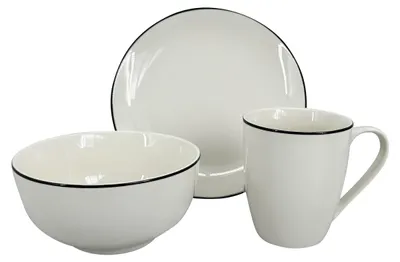 Imagen del producto de Juego de porcelana para el desayuno Milo (taza, cuenco, plato), colección negra