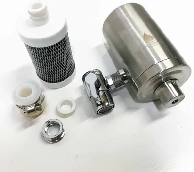 Produktbild von HAHN Technology Wasserhahn Aktivkohle Wasserfilter aus Edelstahl - für einen gesünderen Lebensstil und die Reduzierung des Plastikmülls - Kompatibel mit fast jedem Wasserhahn und einfach zu montieren