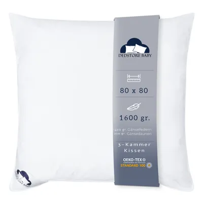 Produktbild von Kopfkissen 3 Kammer 80x80 cm Daunen + Federn Kissen 1600g Schlafkissen 100% Natur Daunenfedern, Nachtkissen,   EU Luxus pillow mit Tasche