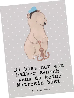 Produktbild von Mr. & Mrs. Panda Ansichtskarte Matrosin Herz - Grau Pastell - Geschenk, bildkarte, Postkarte, Witzig, Postkarten, Seeleute, Grußkarte, Spruch, Ansichtskarten, Lustig