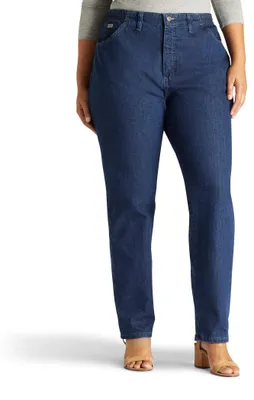Zdjęcie produktu dla Spodnie jeans damskie, rozmiar plus size, krój luźny, elastyczny pas - - 24W/M