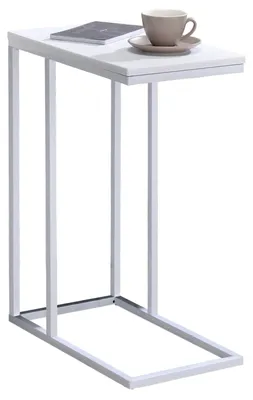 Produktbild von Beistelltisch DEBORA, praktischer Wohnzimmertisch in C-Form, schöner Couchtisch Tischplatte rechteckig in weiß, eleganter Sofatisch mit Metallgestell in weiß