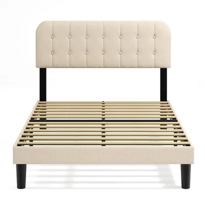 Produktbild von Bealife Polsterbett mit höhenverstellbarem Kopfteil Doppelbett 140×200cm Stoffbett Jugendbett Gepolstertes Bett Bettrahmen mit Lattenrost Beige BF54