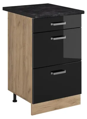 Productafbeelding van Onderkast voor keukenmeubel Vicco R-Line, zwart hoogglans/gouden eikenhout, 50 cm, werkblad antraciet, model 69993