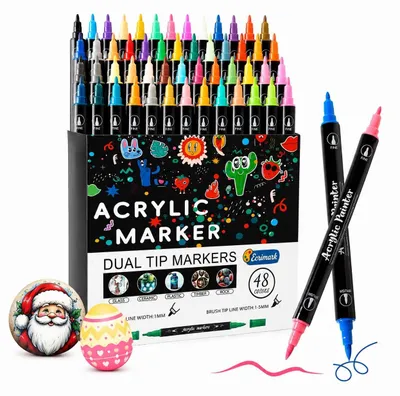 48 Acrylstifte, Doppelspitze, 1 mm & 1–5 mm, wasserbasiert, für Kinder