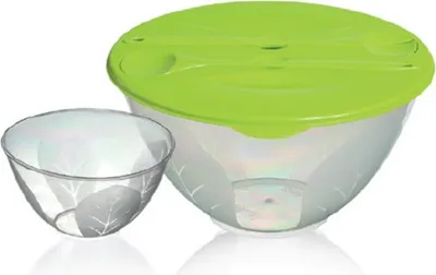 Produktbild von Schüssel mit Salatbesteck 5 L Kunststoff Salatschüssel Rührschüssel Grün BRANQ