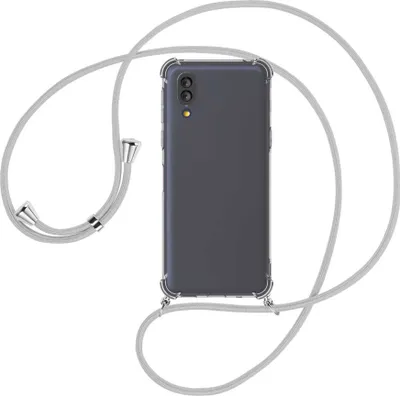 Produktbild von Handykette Backcover-Schutzhülle mit Band (Metall silberfarben) für Sharp Basio Active / Active 2nd - silbergrau