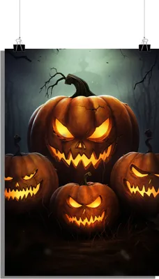 Produktbild von Spuk Poster - Halloween Poster - Kürbis Poster - Fantasie Poster - Gruselige Kürbisse - 61x91cm - Perfekt zum Einrahmen