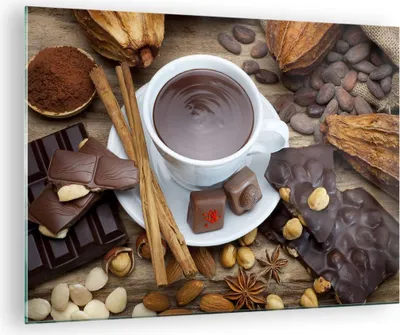 Produktbild von Bilder auf glas - Tasse Schokolade trinken Zimt - 70x50cm - Glasbilder - Wandbilder - Kunstdruck - zum Aufhängen bereit - Wanddekoration aus Glas - Glas Bilder - Wandbild auf Glas - GAA70x50-2488