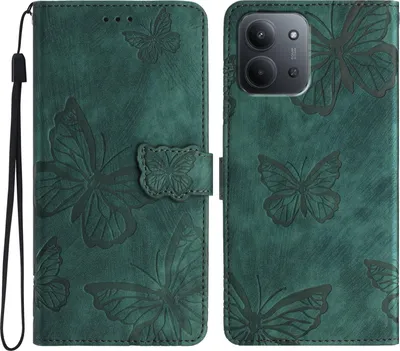 Produktbild von Xiaomi Redmi 15C Hülle - Coverup Schmetterlinge Klapphülle - Grün
