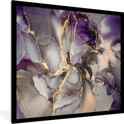Produktbild von MuchoWow® Gerahmtes Poster Gold - Lila - Marmor 40x40 cm - Poster mit Schwarzem Bilderrahmen Wandposter Rahmen Foto Bilder - Mit Rahmen - Wanddekoration Schlafzimmer