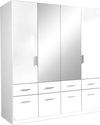 Produktbild von Kleiderschrank - Alpinweiß matt - Weiß Hochglanz - 181 x 197 cm - 4 Türen