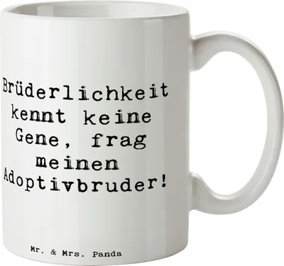 Produktbild von Mr. & Mrs. Panda Trinkbecher Spruch Adoptivbruder Liebe - Weiß - Geschenk, Keramiktasse, Becher, Adoption, Familienverbindung, herzerwärmende Sprüche, Verbundenheit, Pott
