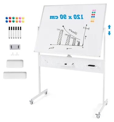 Produktbild von Mobiles, doppelseitiges Whiteboard, 120 x 90 cm, trocken abwischbar und magnetisch, mit Rollen und Ständer, inklusive Zubehör für Büro und Zuhause, Weiß