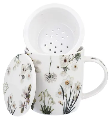 Produktbild von DUO Spring in bloom Becher 400 ml WHITE FLOWERS mit Teesieb und Deckel, New Bone China Porzellan