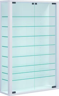 Immagine prodotto di Espositore in vetro appeso | Vetro espositore con vetro di sicurezza ESG | Dimensioni: H. 91 x W. 59 x D. 18 cm | Vetro espositore appeso | Moderno e salvaspazio | Espositore in vetro - Vitrosa Mini