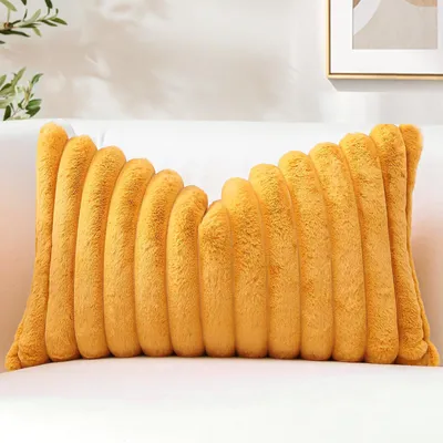 Produktbild von 1 Plüsch-Samtkissenbezug, weicher Dekokissenbezug aus Kunstfell für Sofa, flauschiger Kissenbezug für Schlaf- und Wohnzimmer (40x60cm, senfgelb)
