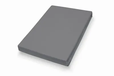 A gray fitted sheet is shown lying flat on a white background.