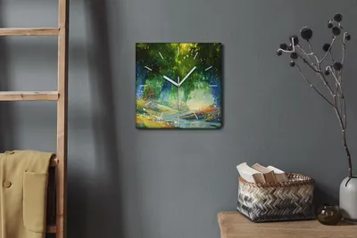 Produktbild von Coloray Hodiny Unikátní 30x30 cm  Tiché hodiny Pro obývací pokoj a kuchyň Nástěnné hodiny Plátno Bílé ručičky hodin - Lesní květiny