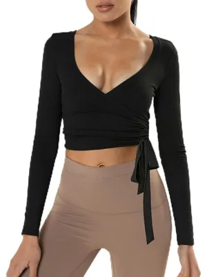 Produktbild von Solidchoice – Damen Wickelbluse mit langen Ärmeln – Tiefer V-Ausschnitt, ideal für Yoga und Pilates