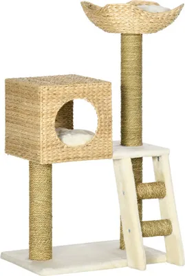 Produktbild von Kratzbaum Katzenbaum 57x37x100.5cm mit Katzenhoehle Bett Katzentreppe Sisal Naturbelassen Katzenbett Plattformen