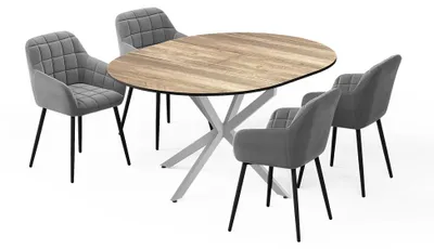 Image de Ensemble de table à manger Vicco Loyd Chêne rustique/Gris 120x120cm avec 4 chaises de salle à manger (grises), Model 62778